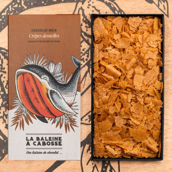 Tablette de chocolat noir 65% & crêpes dentelle