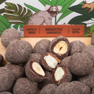 Noisettes enrobées de chocolat noir
