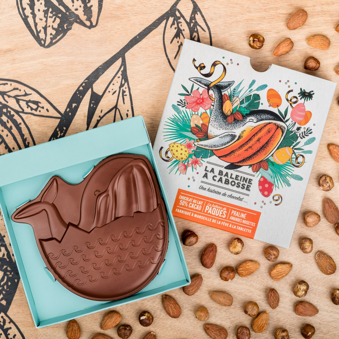 Baleine de Pâques chocolat au lait fourrée au praliné amandes & noisettes du Piémont